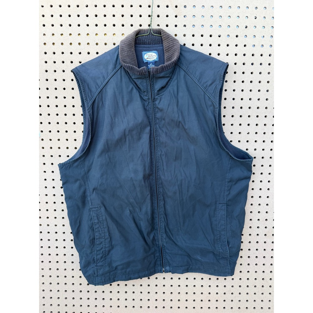 Tommy Bahama Mens‎ Navy Blue Fleece Lined Full Zip Vest Ribbed Collar Medium